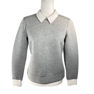 Club Monaco Small Women's Gray White Neoprene Sweatshirt Polo Collar Top